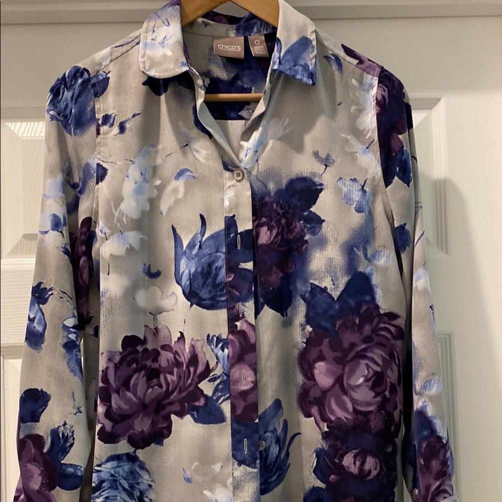 Chico's Purple and Blue Casual Button Down Shirt